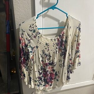 Floral Cream Blouse with Vibrant Accents